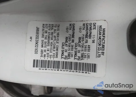 1999 Nissan Pathfinder Le/Se/Xe from USA, damaged, VIN JN8AR05S3XW321630